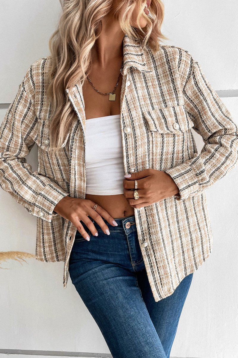 Perfee Pocketed Button Up Collared Neck Jacket - Outerwear