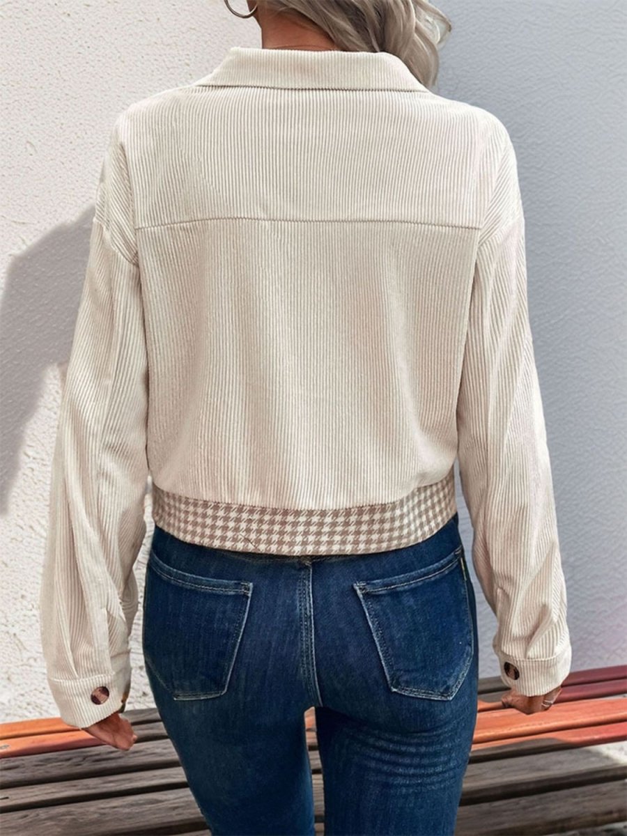 Perfee Pocketed Houndstooth Long Sleeve Jacket - Outerwear