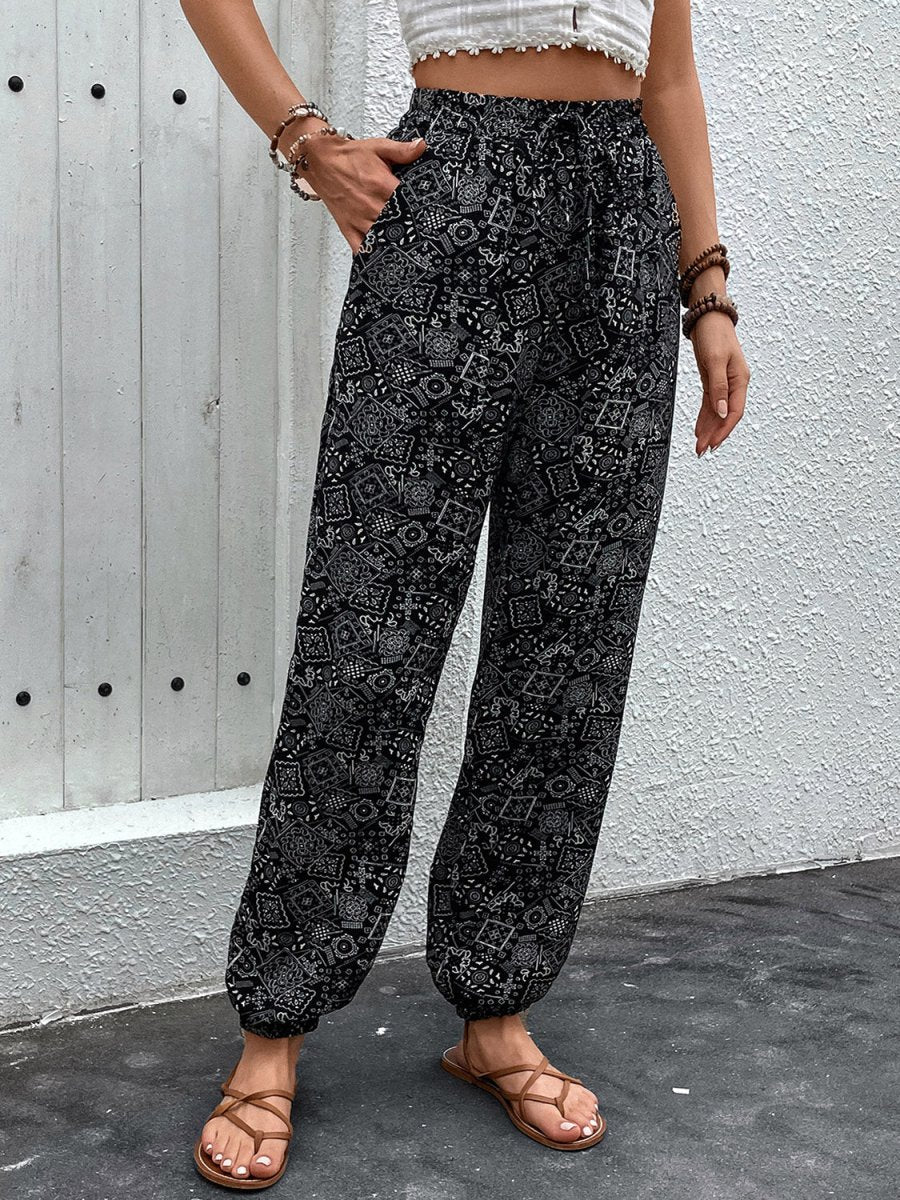 Perfee Printed High Waist Pants - Bottoms