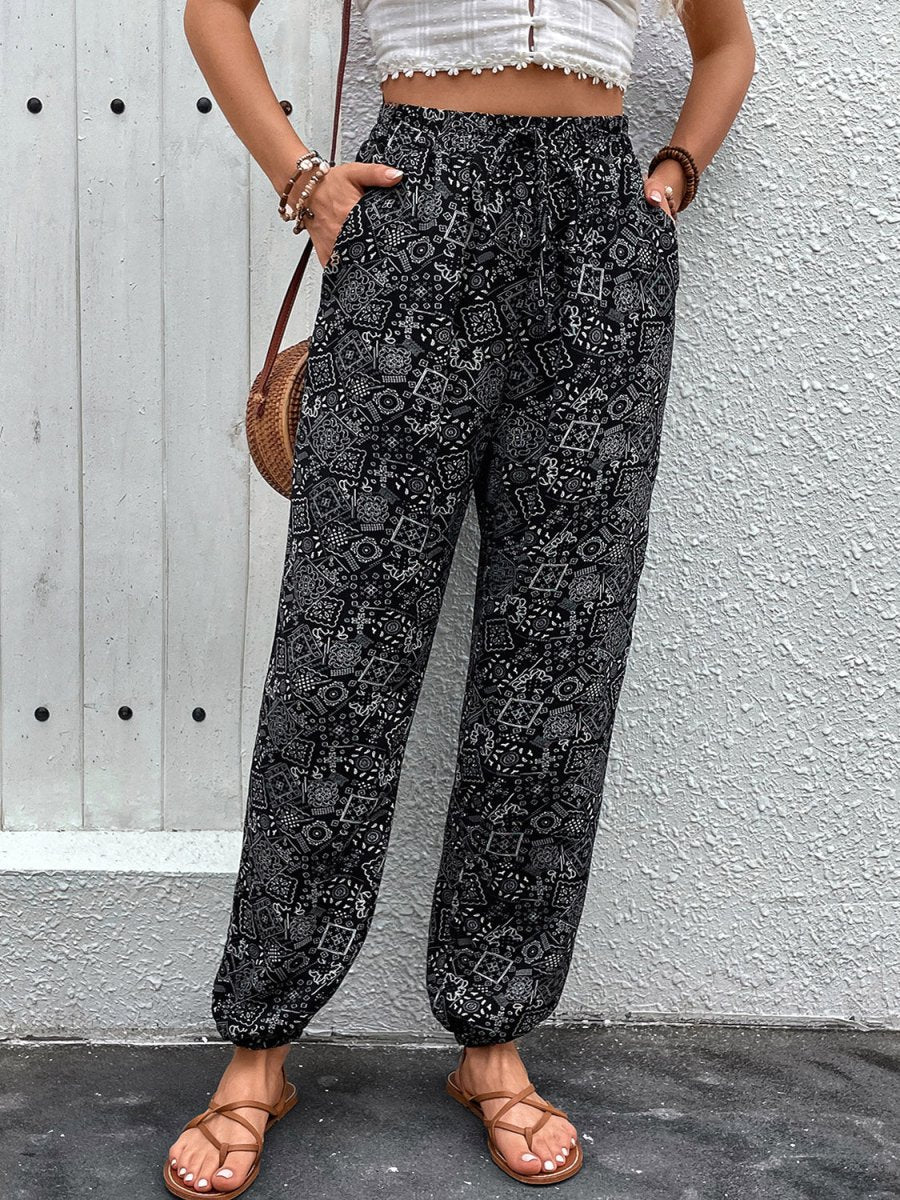 Perfee Printed High Waist Pants - Bottoms
