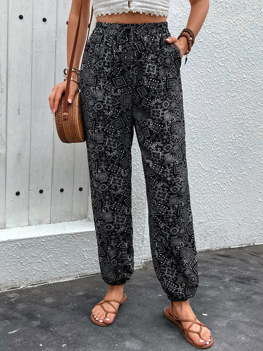Perfee Printed High Waist Pants - Bottoms