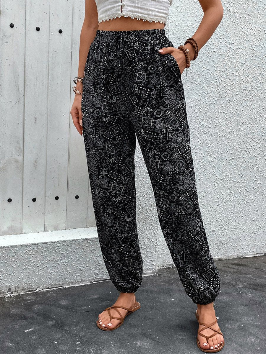 Perfee Printed High Waist Pants - Bottoms