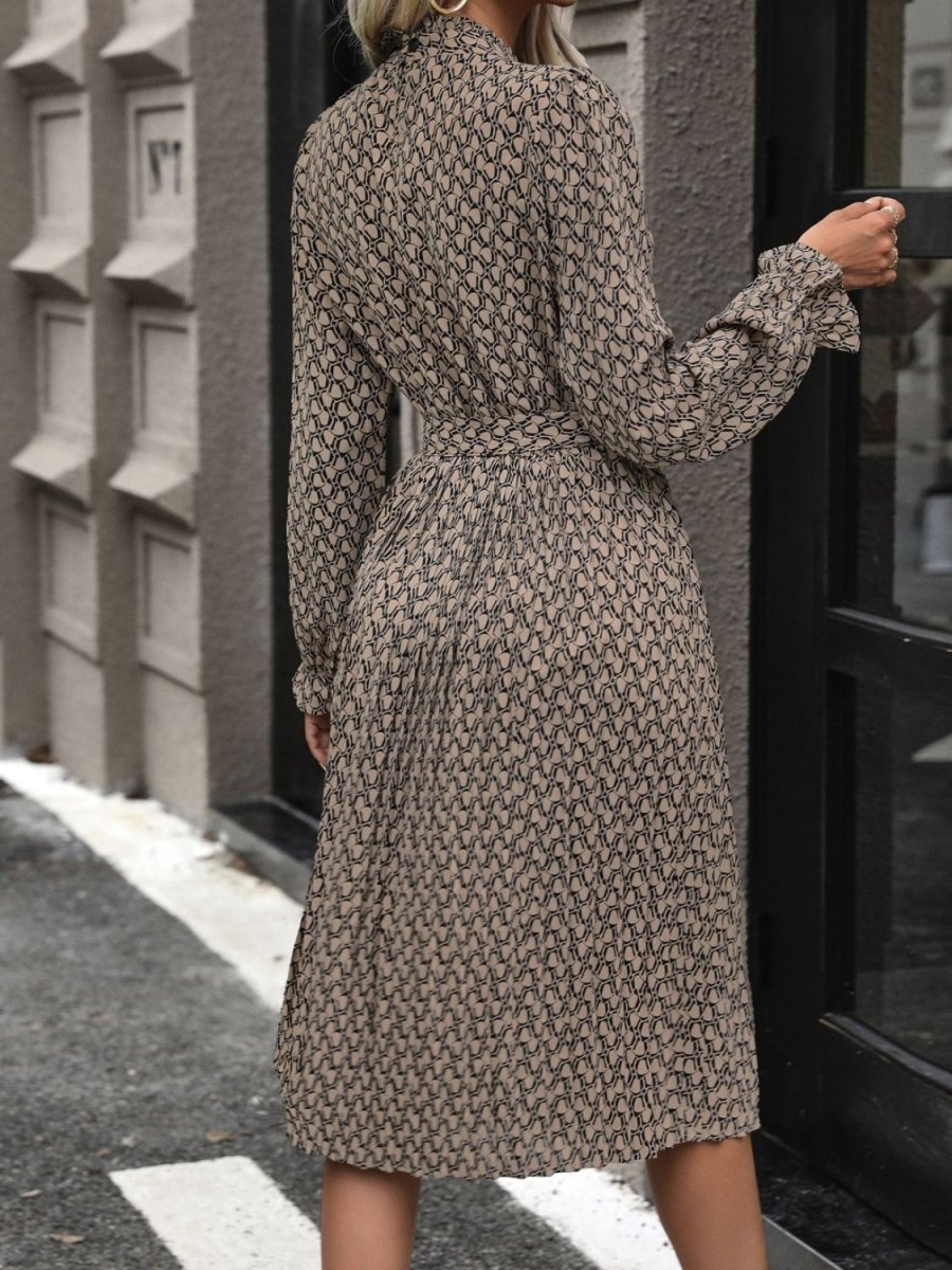 Perfee Printed Mock Neck Flounce Sleeve Dress - Formal Dress
