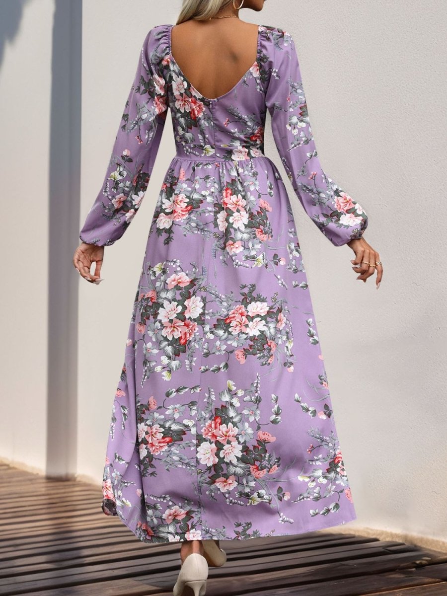 Perfee Slit Printed Surplice Long Sleeve Maxi Dress - Nightout dress