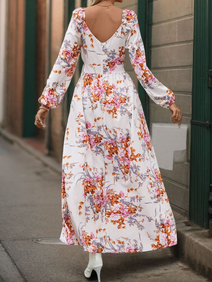 Perfee Slit Printed Surplice Long Sleeve Maxi Dress - Nightout dress