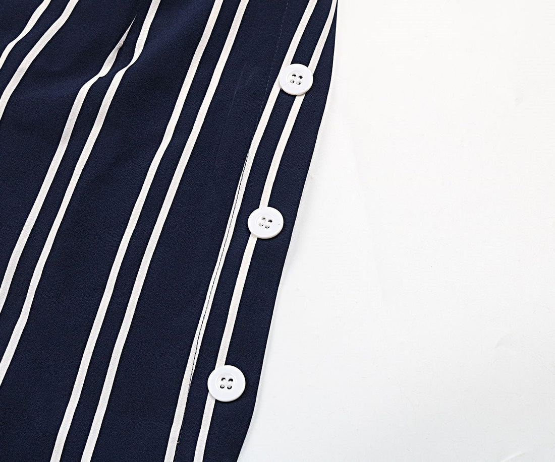 Perfee Striped Slit Wide Leg Pants - Bottoms