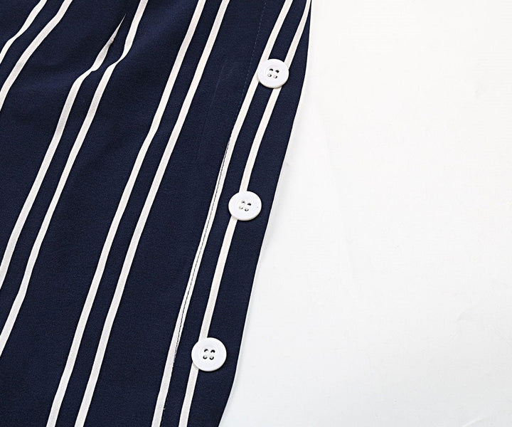 Perfee Striped Slit Wide Leg Pants - Bottoms