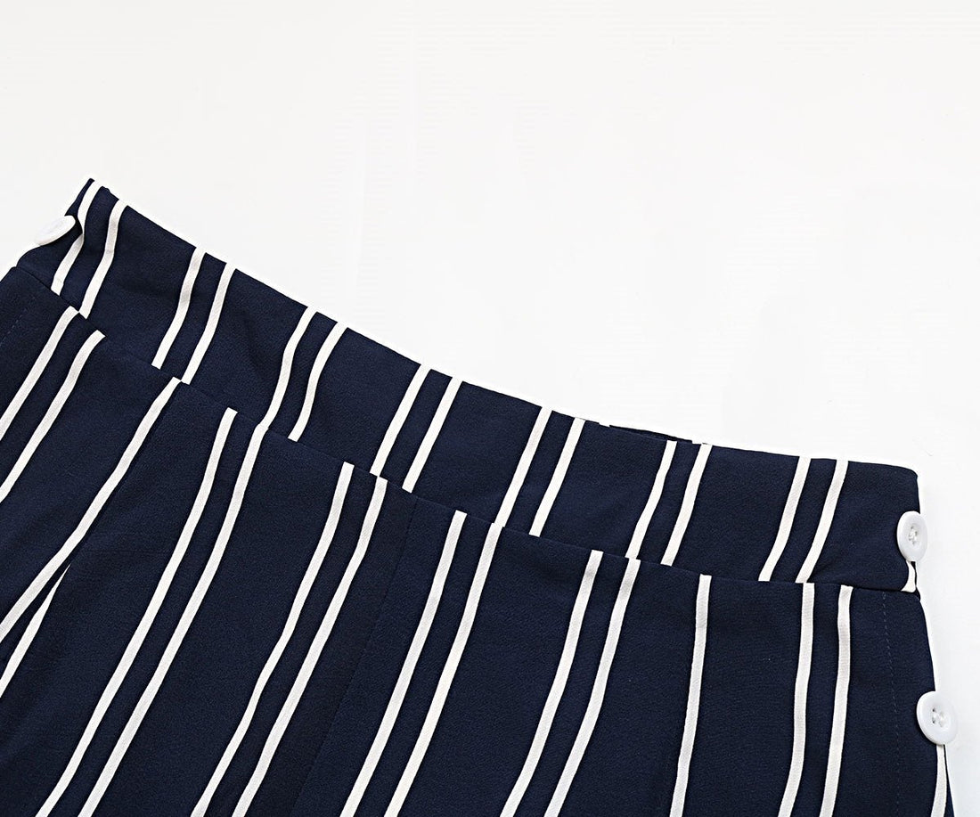 Perfee Striped Slit Wide Leg Pants - Bottoms