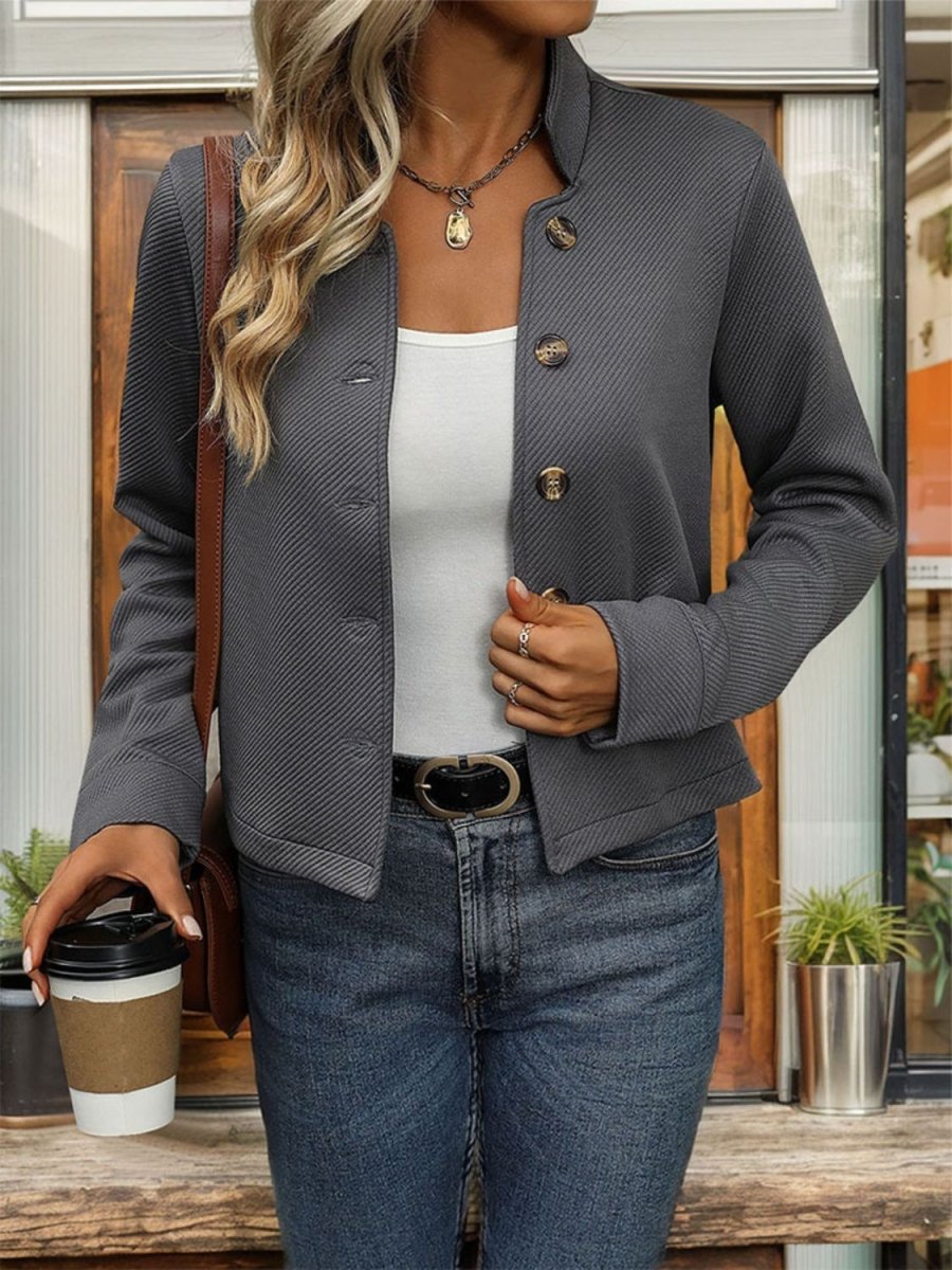 Perfee Textured Button Up Long Sleeve Jacket - Outerwear