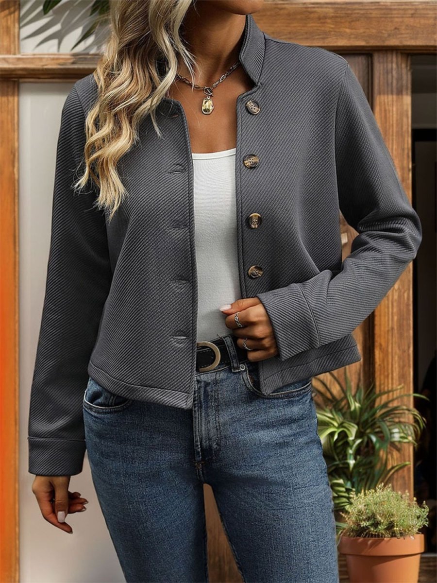 Perfee Textured Button Up Long Sleeve Jacket - Outerwear