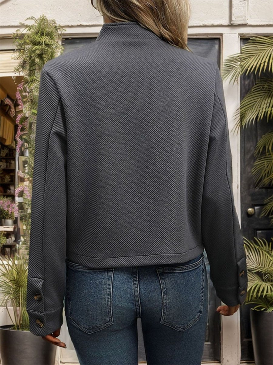 Perfee Textured Button Up Long Sleeve Jacket - Outerwear