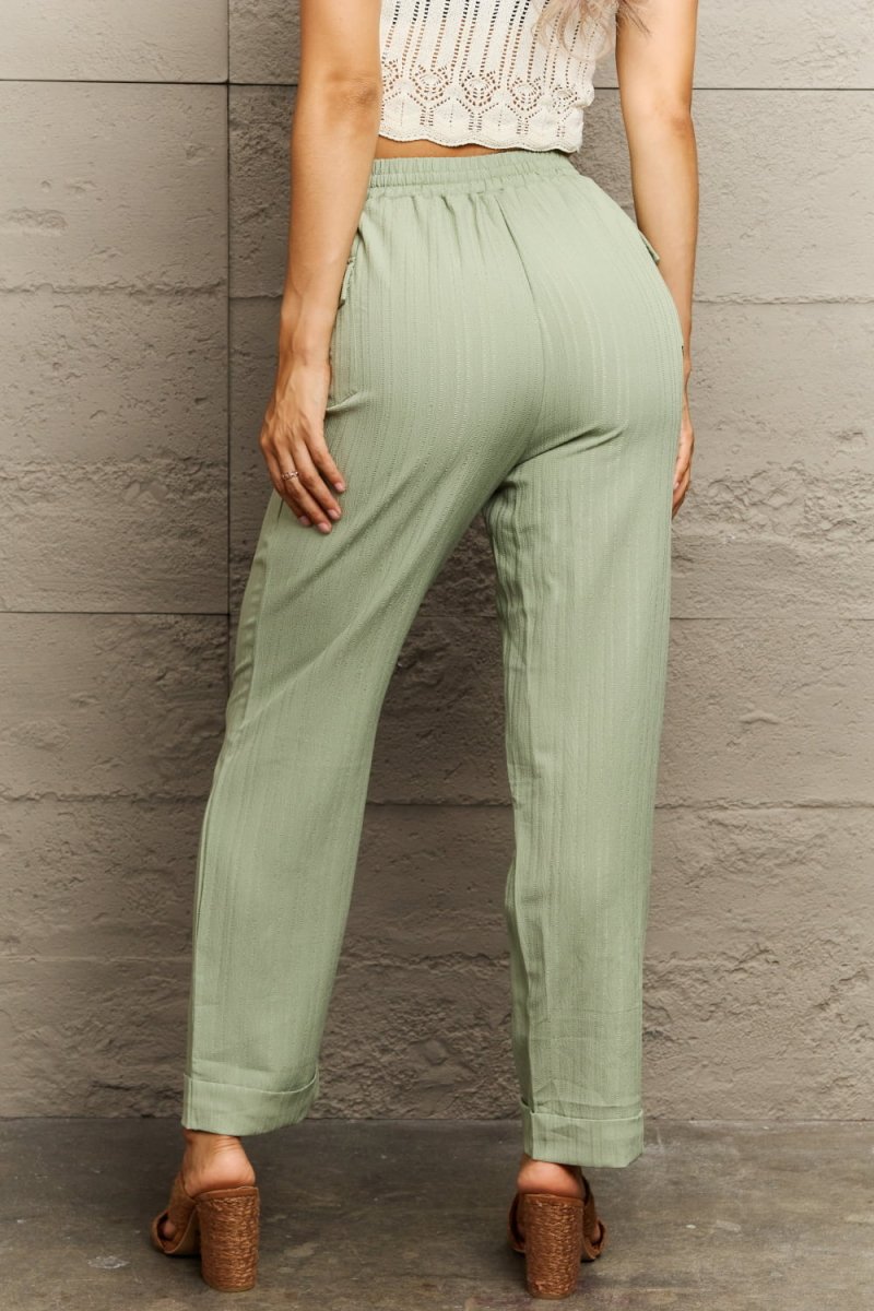 Perfee Tie Waist Long Pants - Bottoms