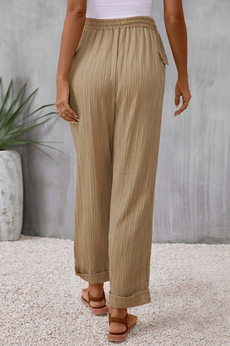 Perfee Tie Waist Pocketed Long Pants - Bottoms
