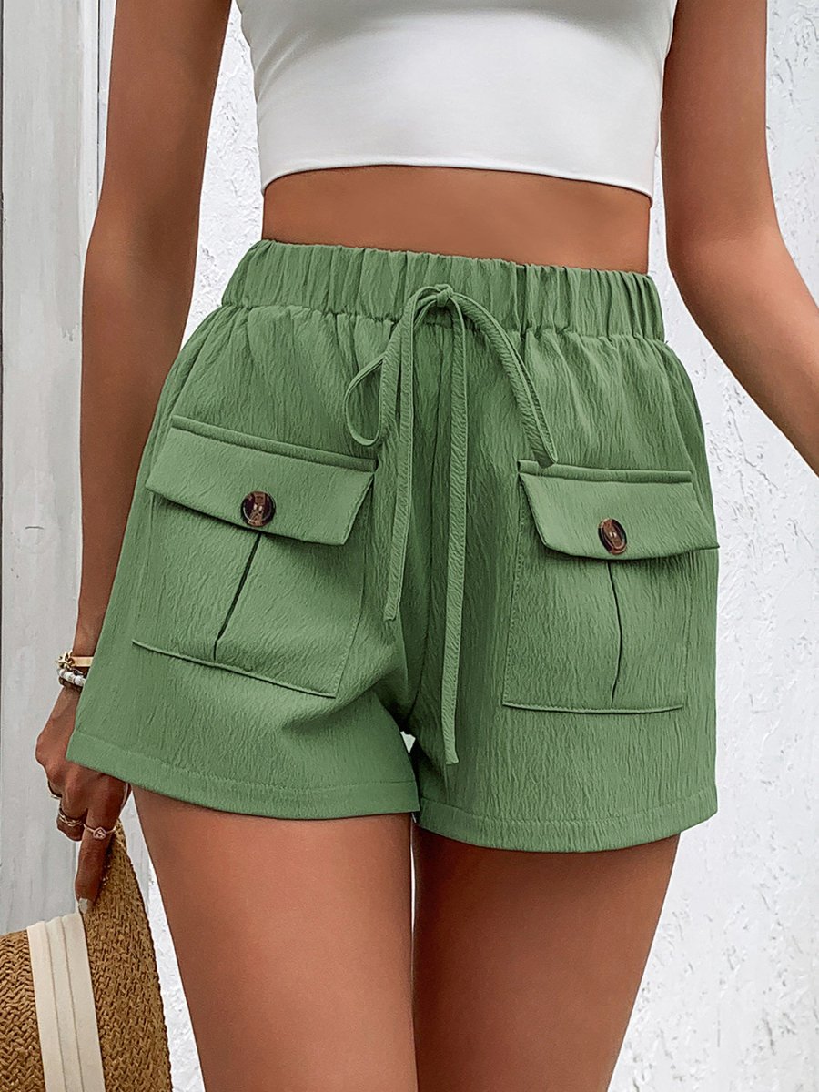 Perfee Tied Elastic Waist Shorts with Pockets - Bottoms