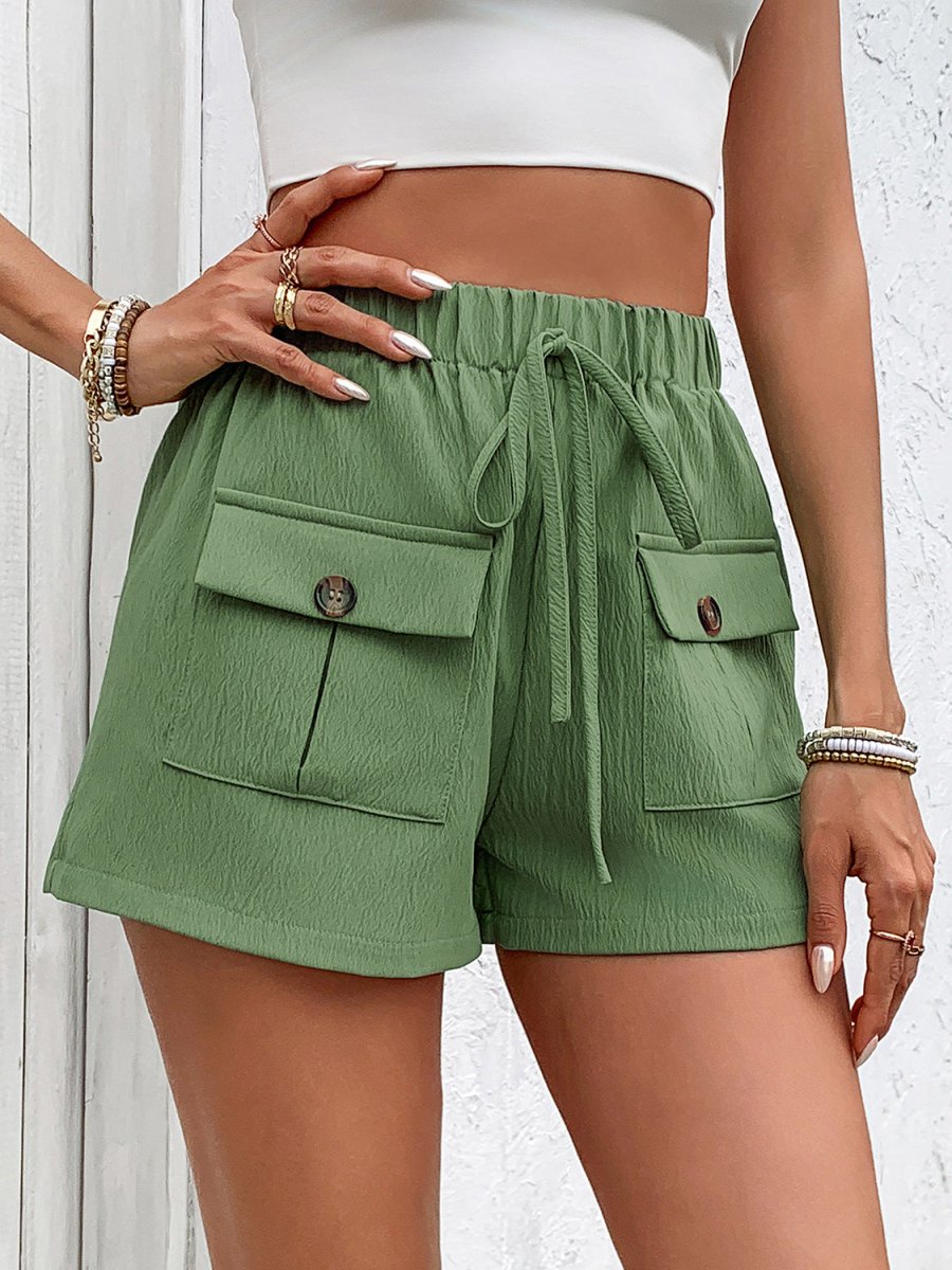 Perfee Tied Elastic Waist Shorts with Pockets - Bottoms