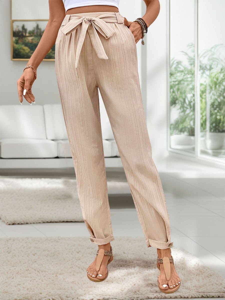 Perfee Tied High Waist Pants - Bottoms
