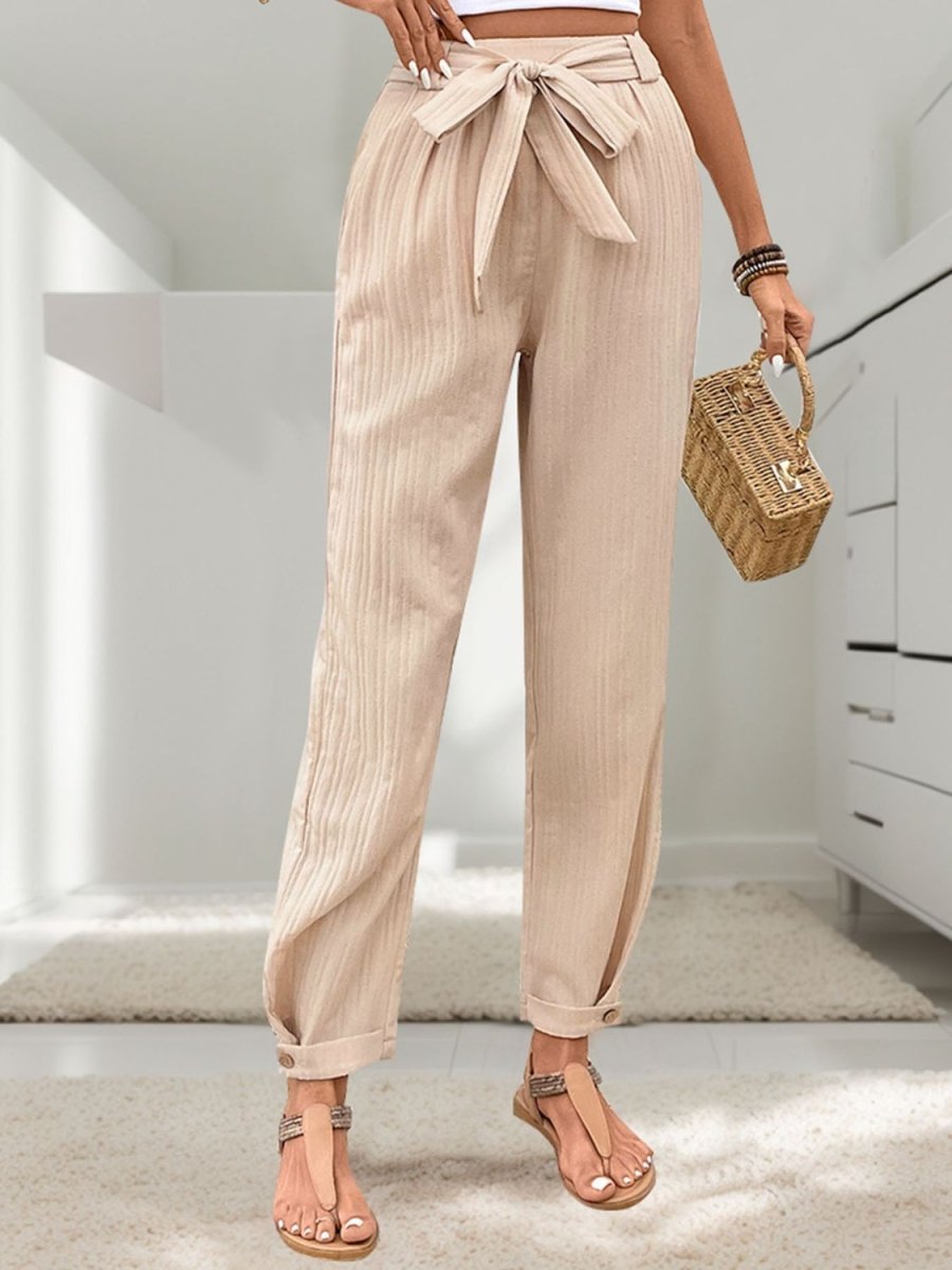 Perfee Tied High Waist Pants - Bottoms