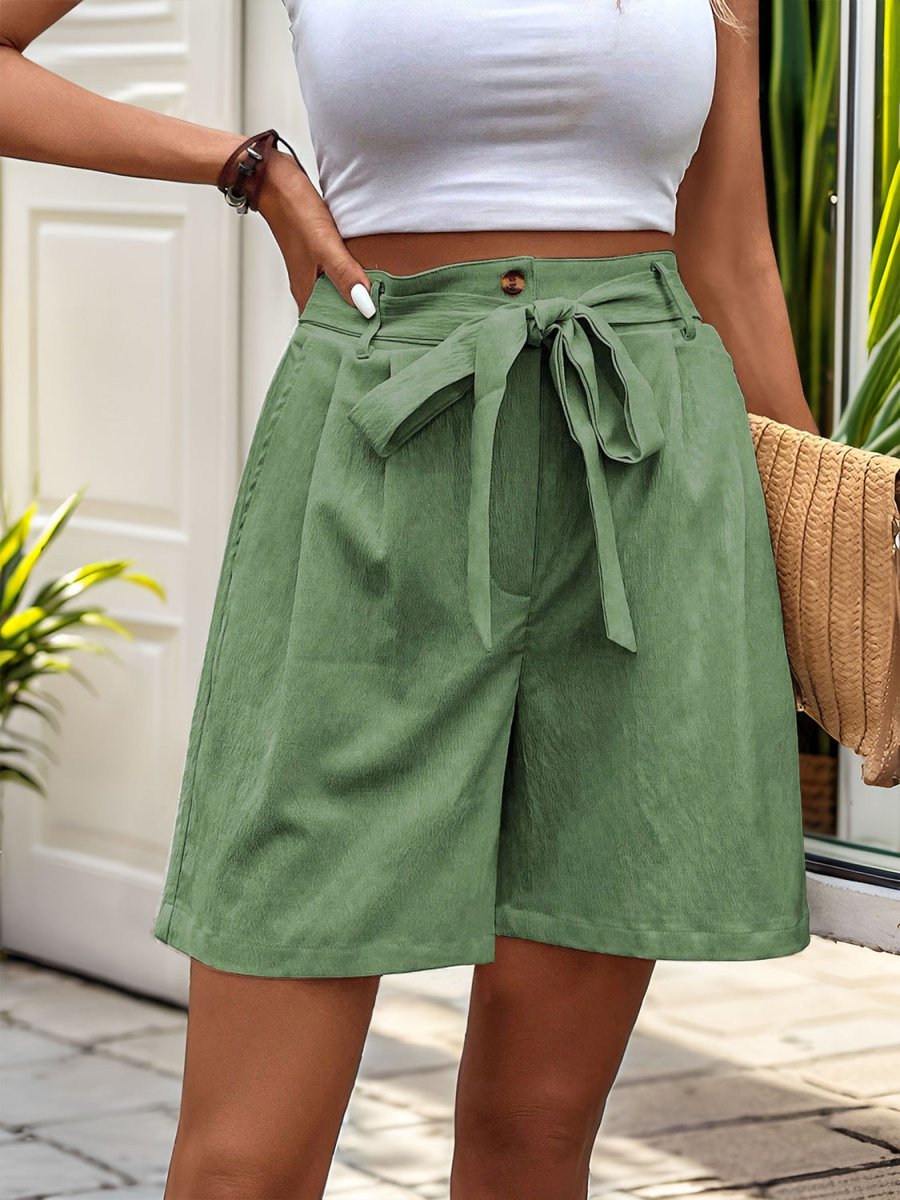 Perfee Tied High Waist Shorts with Pockets - Bottoms