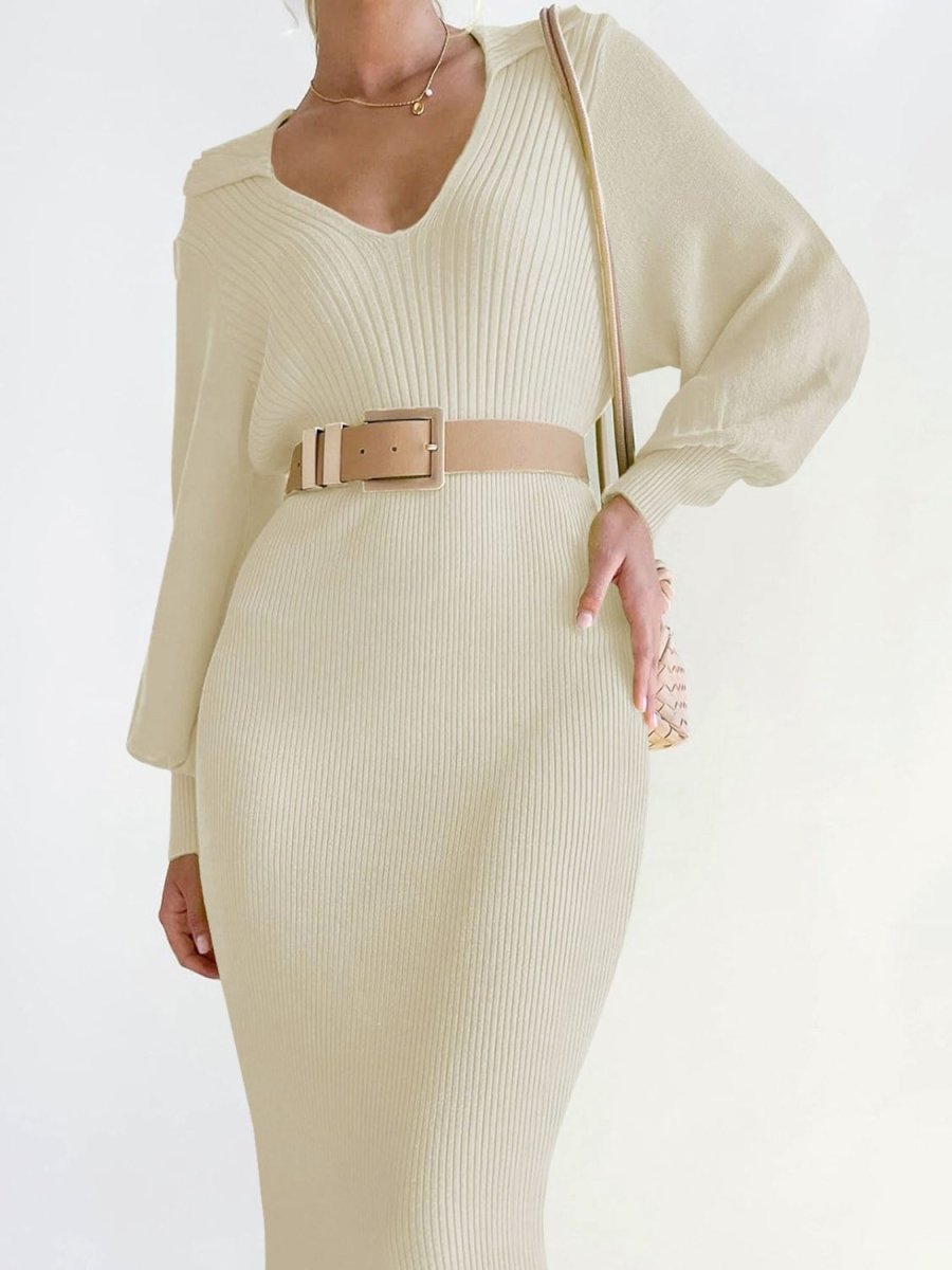 Perfee Tied Long Sleeve Wrap Sweater Dress - Sweater Dress