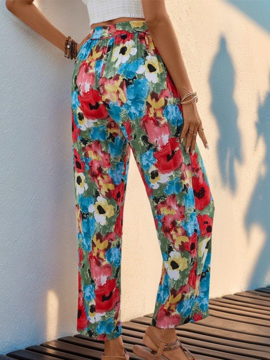 Perfee Tied Printed Wide Leg Pants - Bottoms
