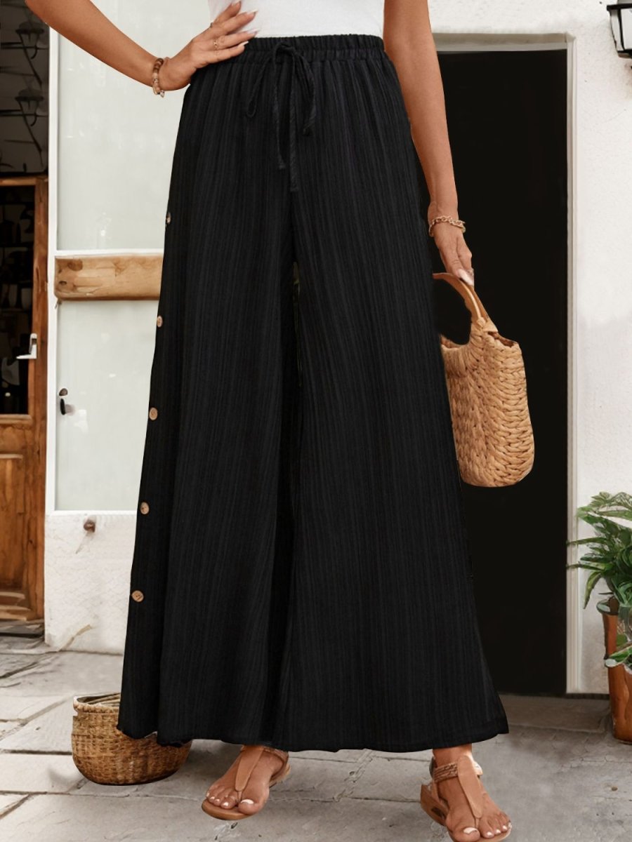 Perfee Tied Slit Wide Leg Pants - Bottoms