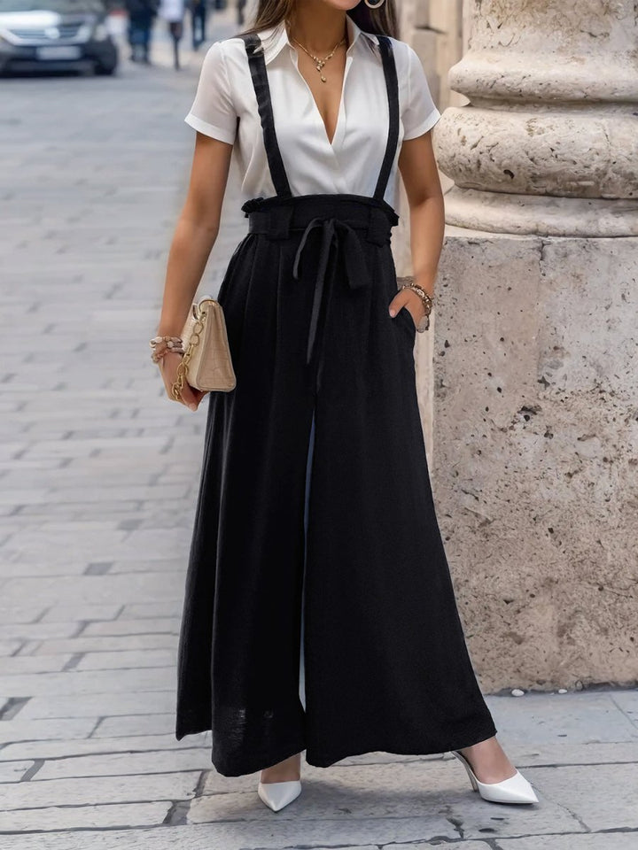 Perfee Tied Wide Leg Pants with Shoulder Straps - Bottoms