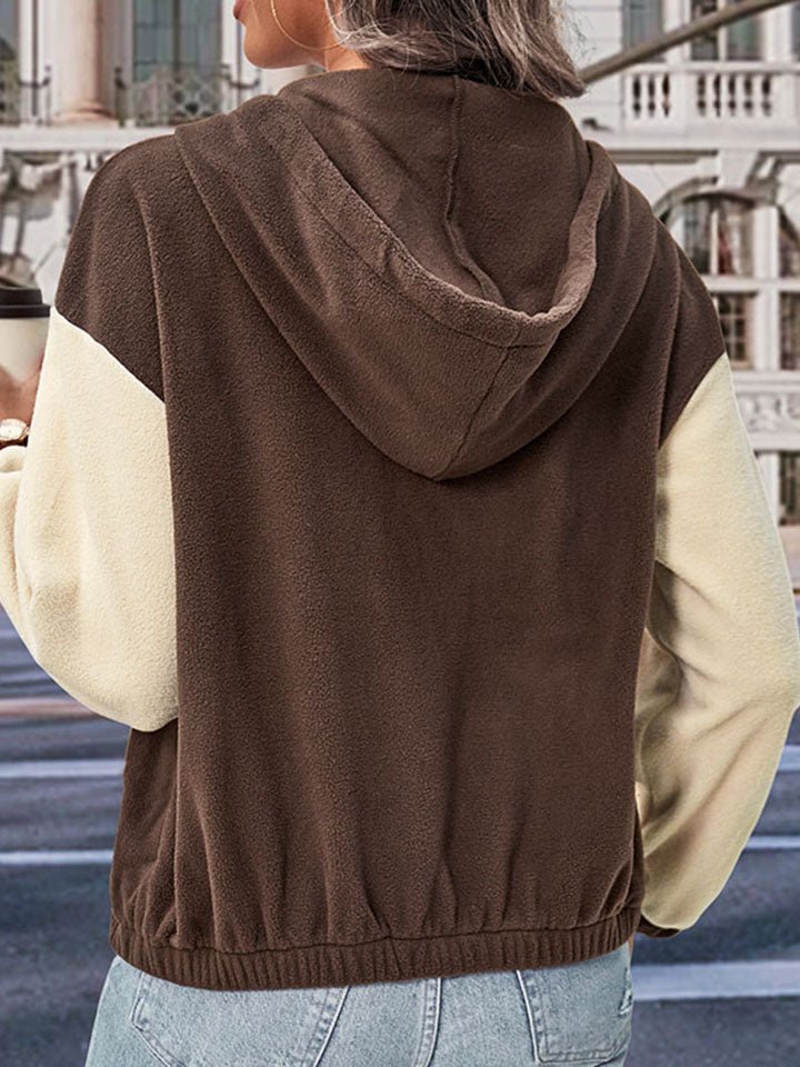Perfee Two - Tone Zip - Up Dropped Shoulder Hooded Jacket - Outerwear
