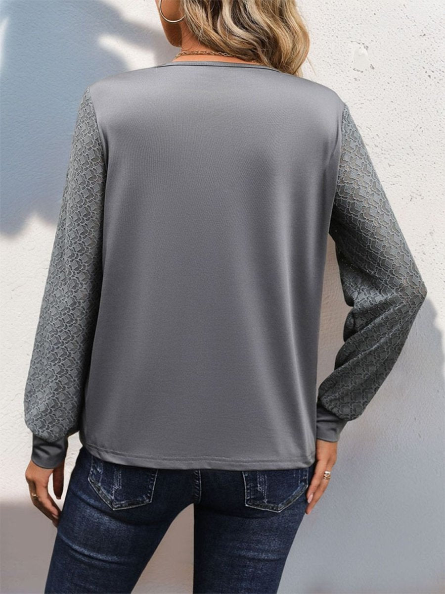 Perfee V - Neck Long Sleeve Top - Top