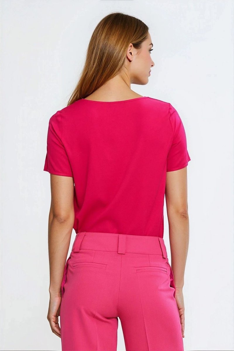 Pink Viscose Boat Neck Blouse - 
