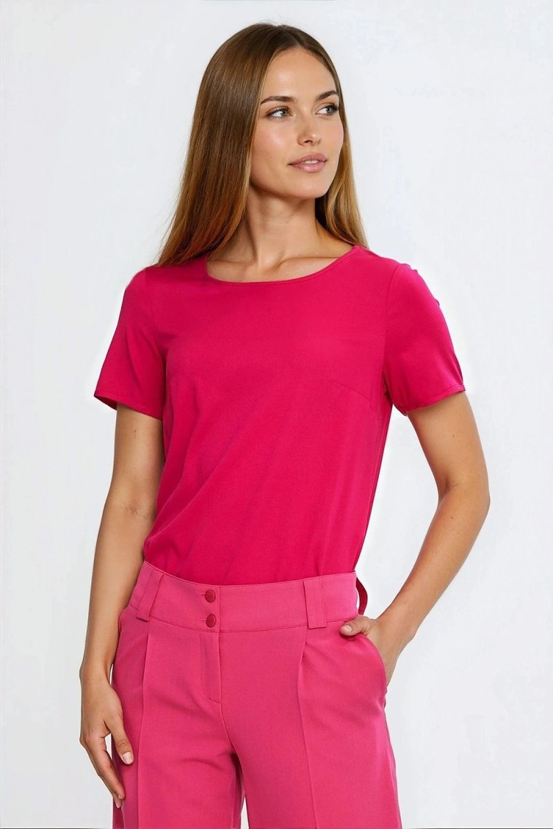 Pink Viscose Boat Neck Blouse - 