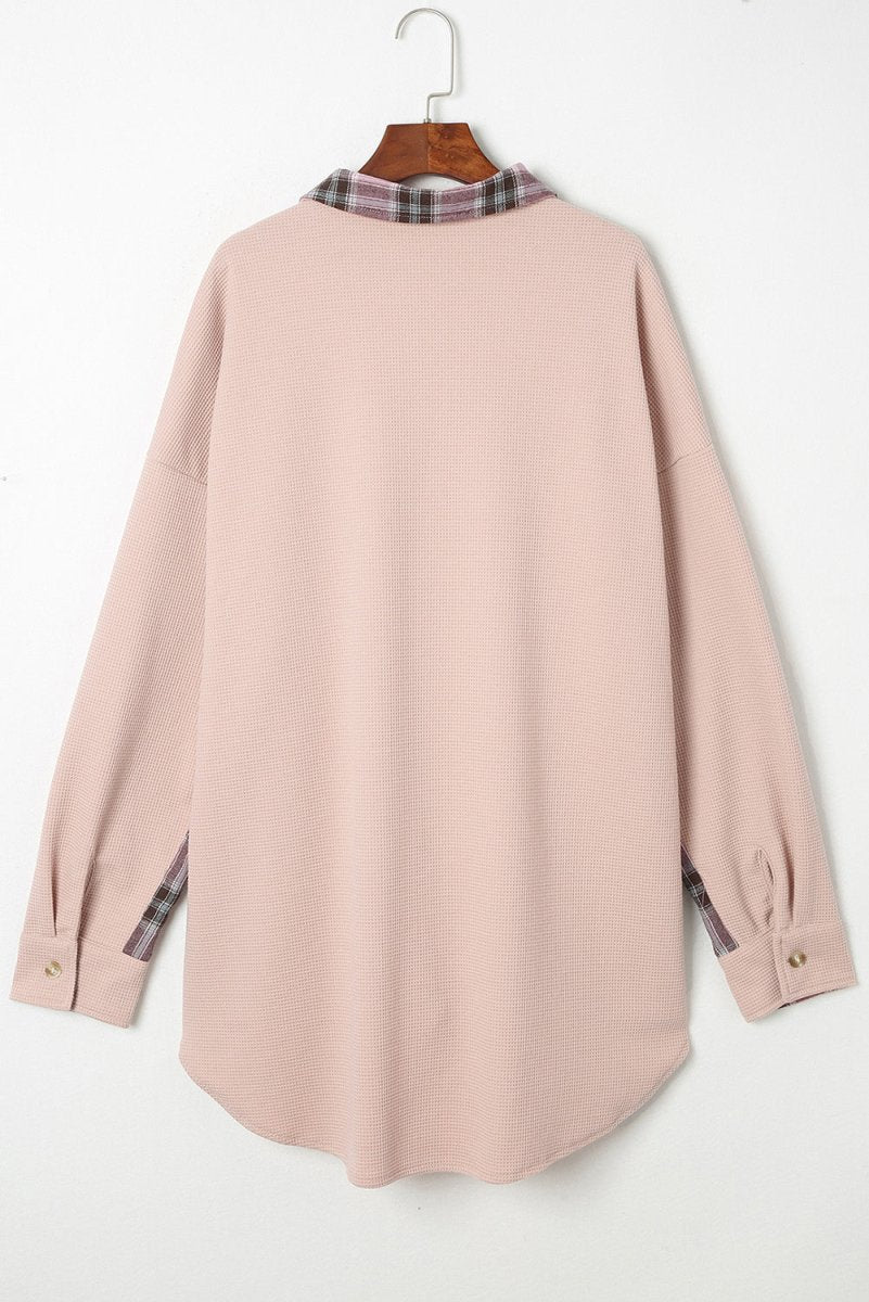 Plaid Button Down Collared Jacket - Outerwear