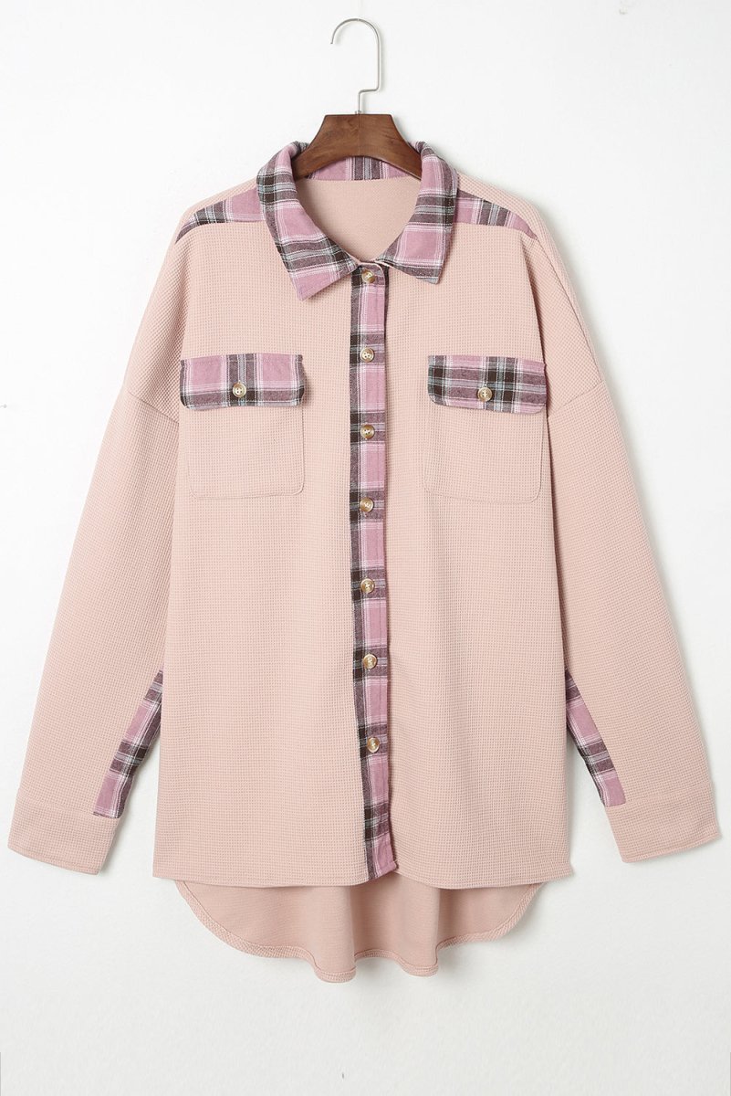 Plaid Button Down Collared Jacket - Outerwear