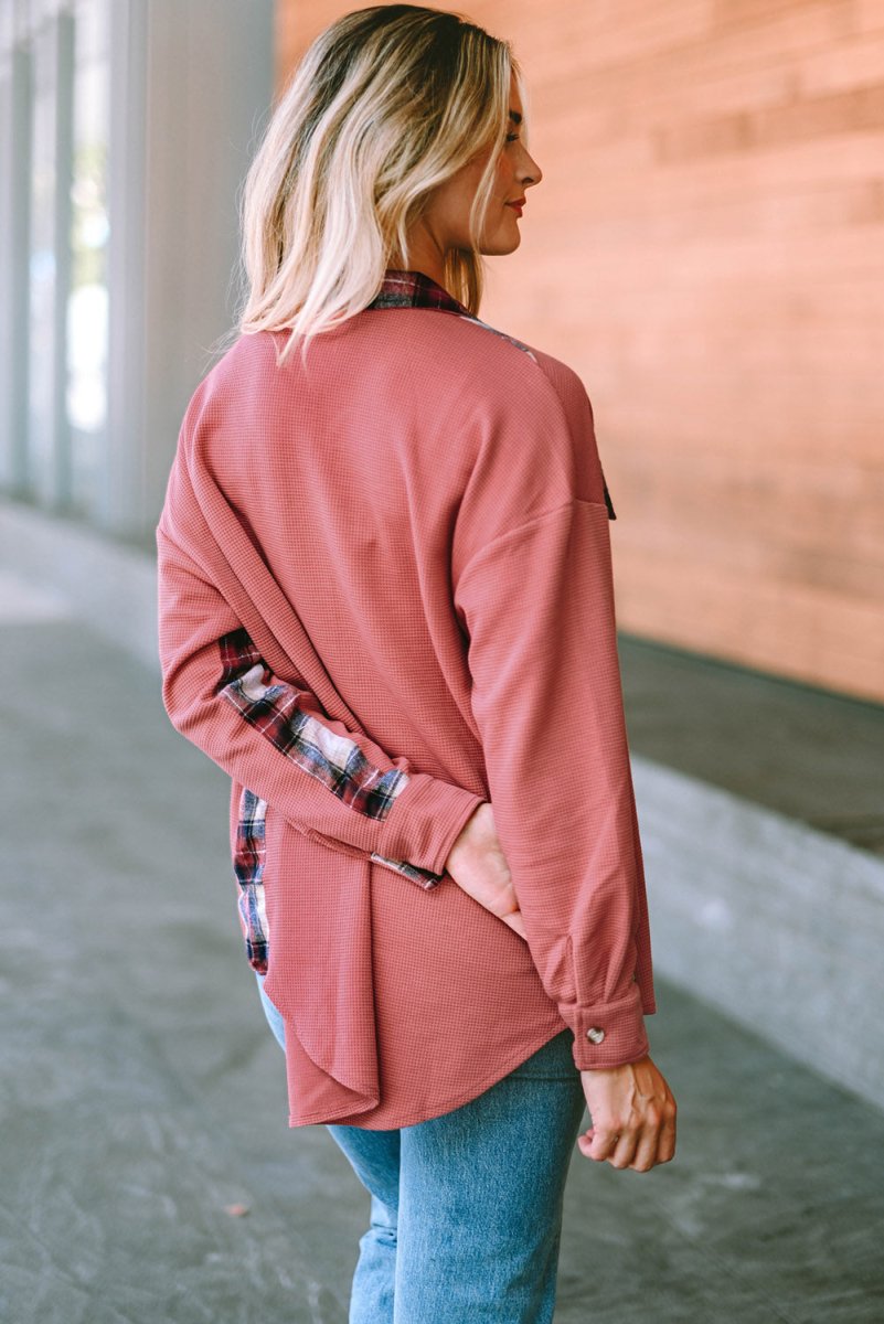 Plaid Button Down Collared Jacket - Outerwear