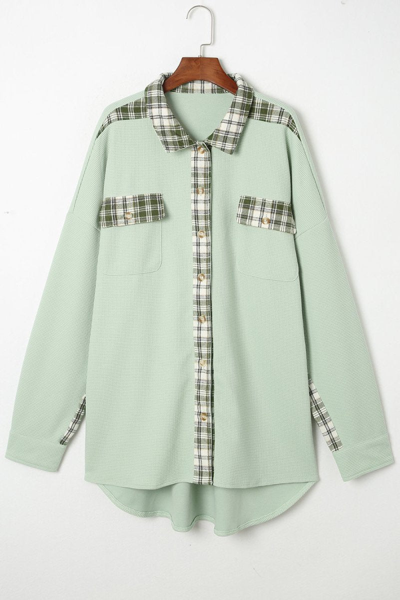 Plaid Button Down Collared Jacket - Outerwear