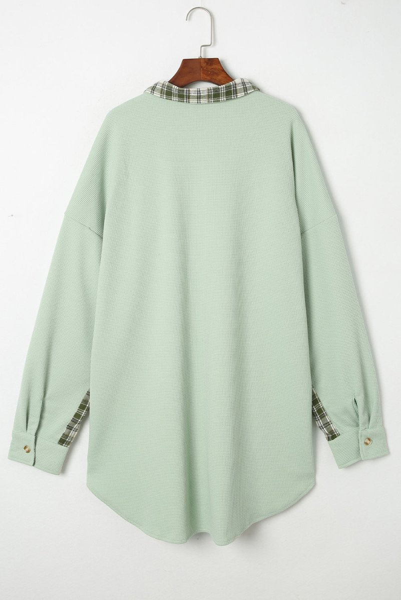 Plaid Button Down Collared Jacket - Outerwear