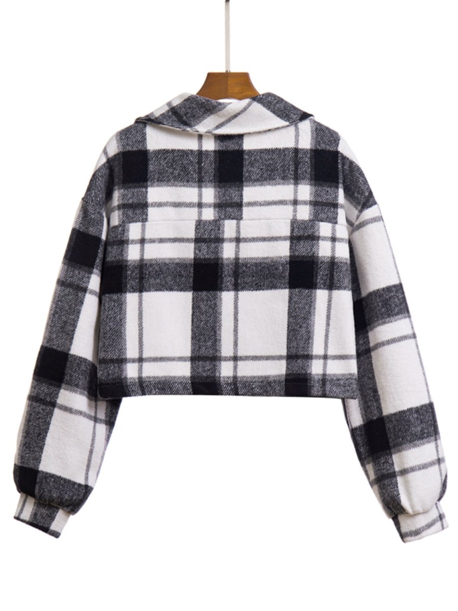 Plaid Button Front Jacket with Pockets - Outerwear