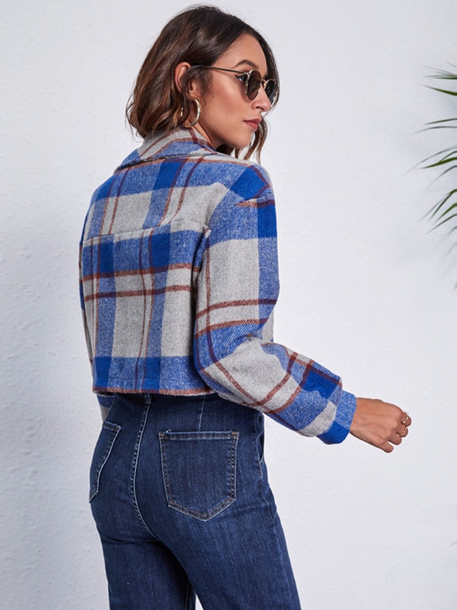 Plaid Button Front Jacket with Pockets - Outerwear