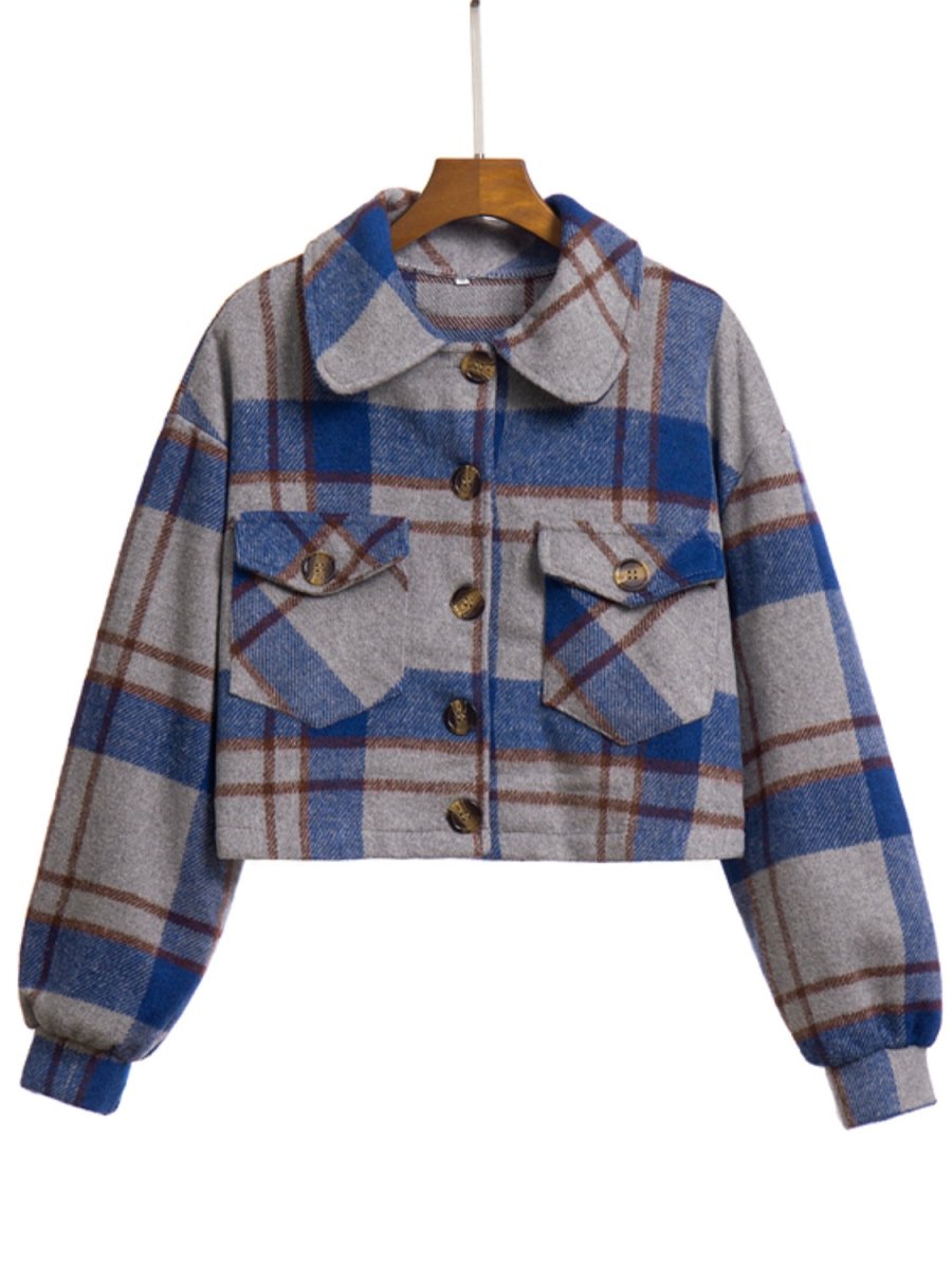Plaid Button Front Jacket with Pockets - Outerwear