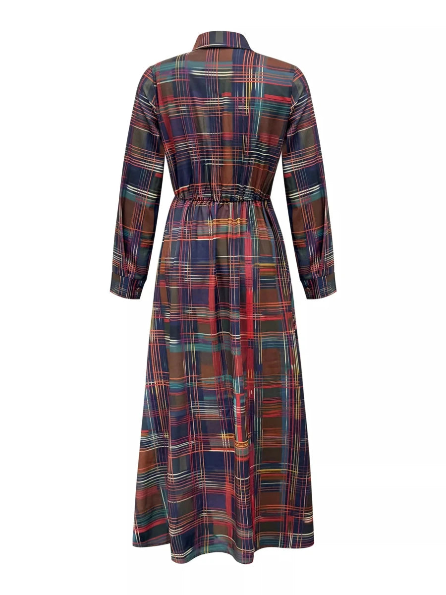 Plaid Button Front Maxi Shirt Dress - 