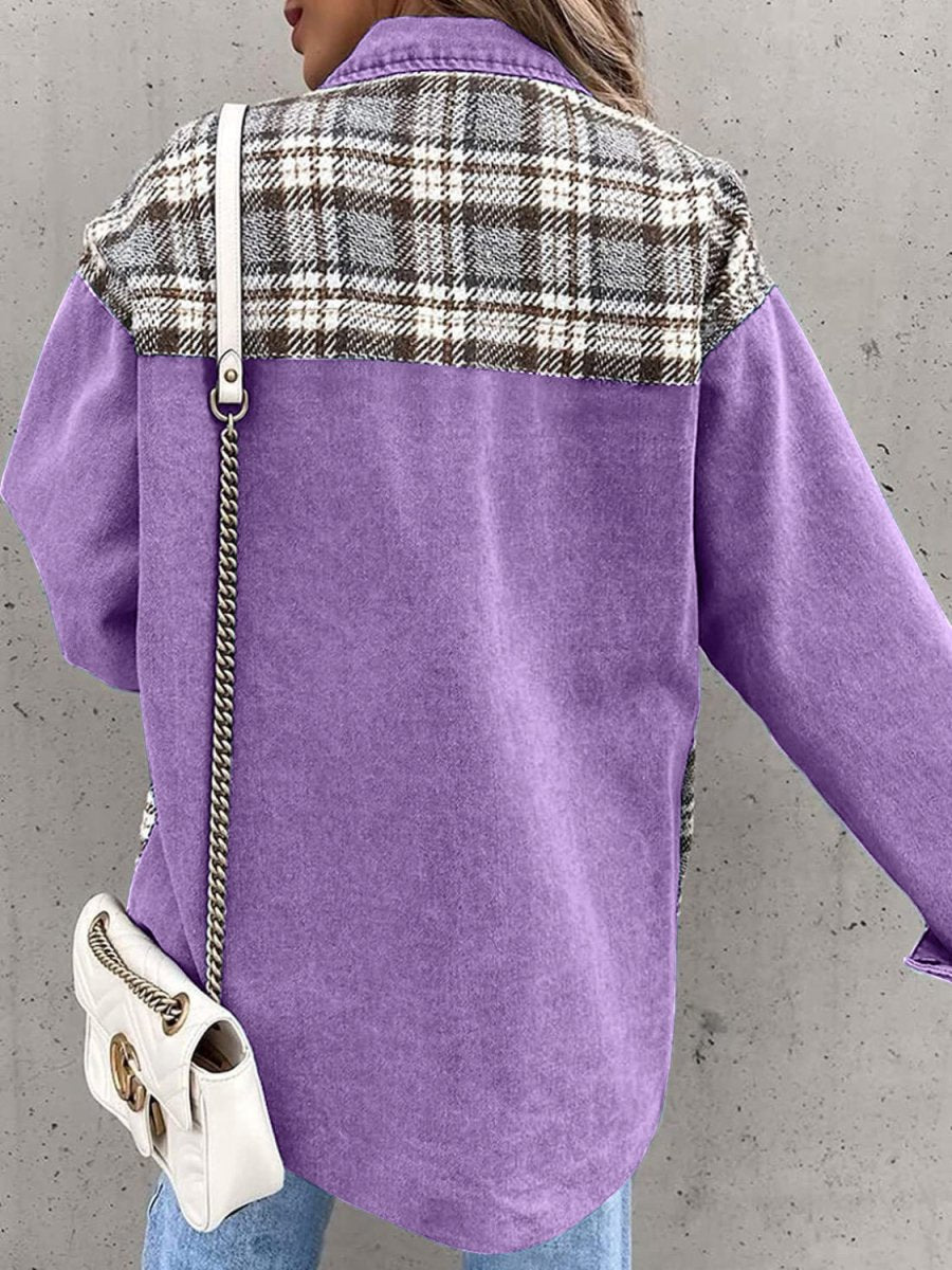 Plaid Button Up Dropped Shoulder Jacket - Outerwear