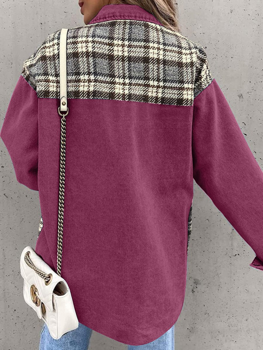 Plaid Button Up Dropped Shoulder Jacket - Outerwear