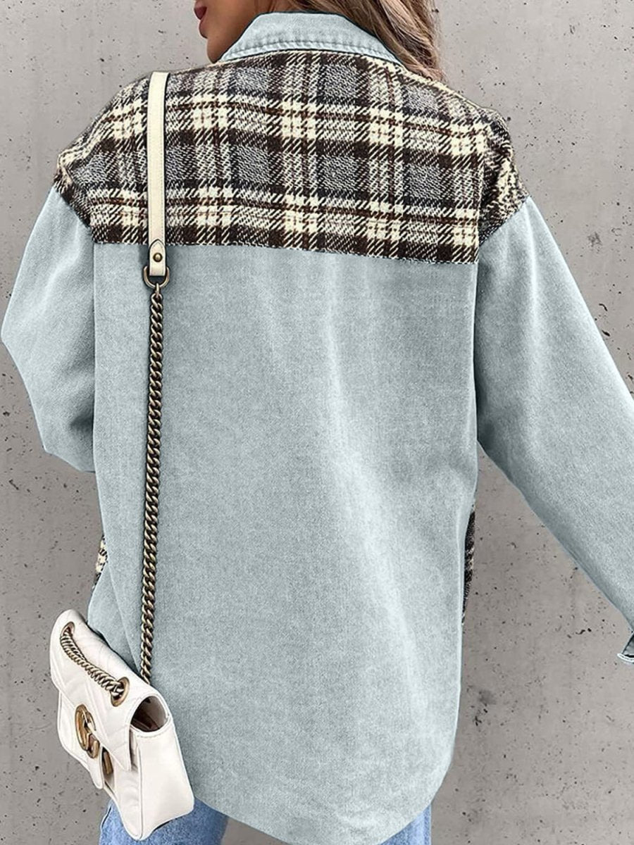 Plaid Button Up Dropped Shoulder Jacket - Outerwear