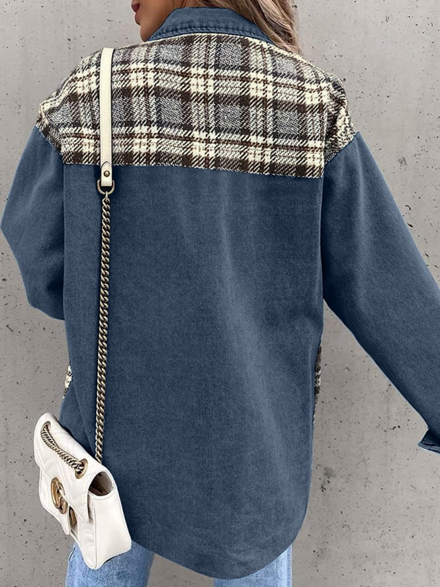 Plaid Button Up Dropped Shoulder Jacket - Outerwear