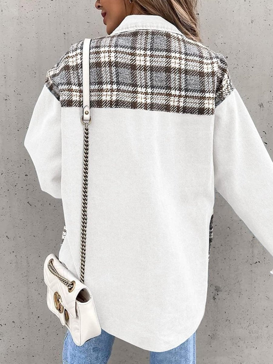 Plaid Button Up Dropped Shoulder Jacket - Outerwear