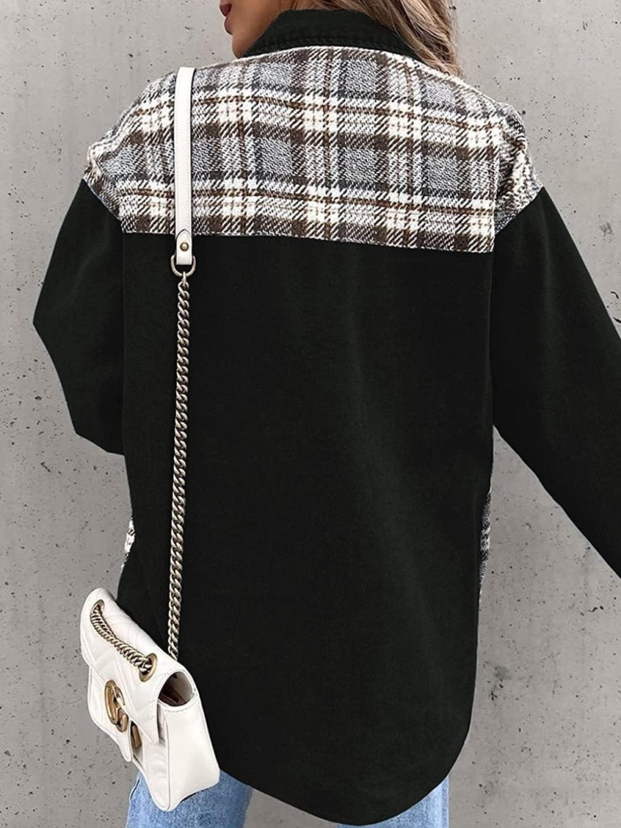 Plaid Button Up Dropped Shoulder Jacket - Outerwear