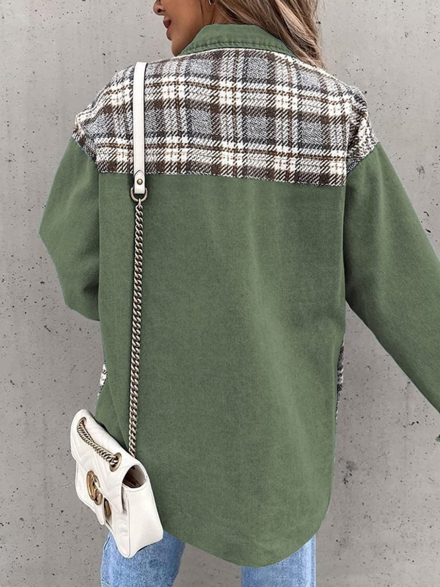 Plaid Button Up Dropped Shoulder Jacket - Outerwear