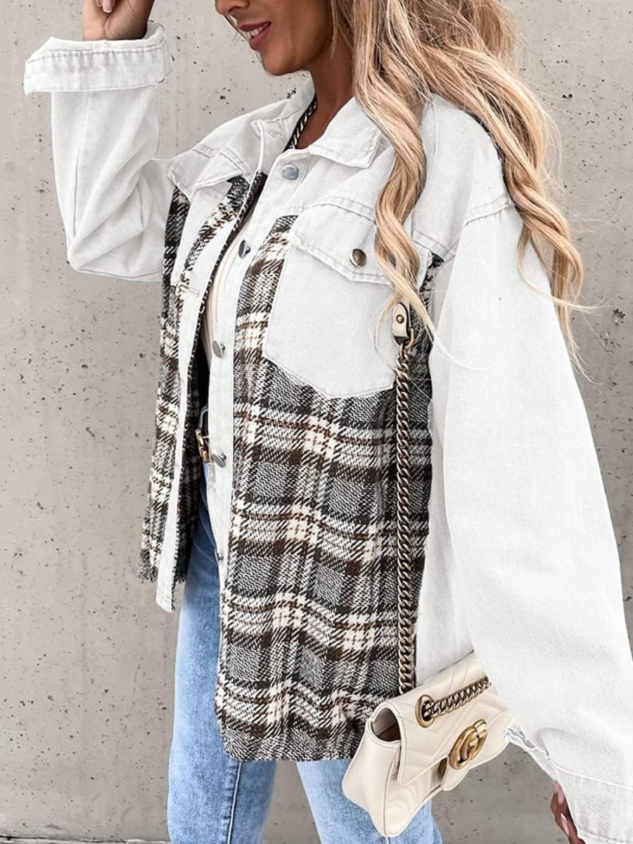 Plaid Button Up Dropped Shoulder Jacket - Outerwear