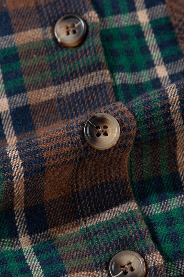 Plaid Button Up Long Sleeve Jacket - Outerwear