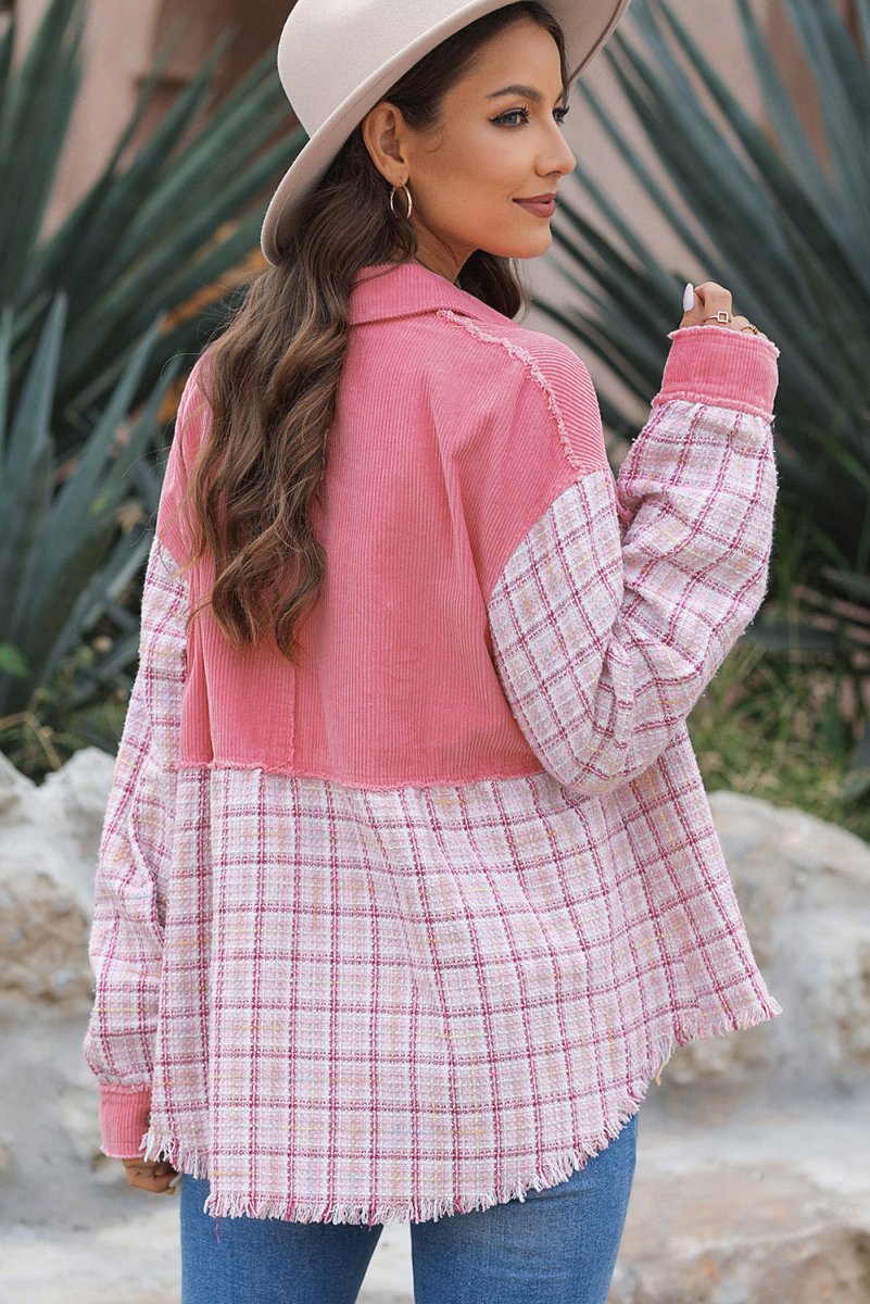 Plaid Button Up Long Sleeve Jacket - Outerwear