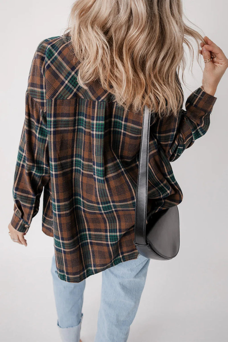 Plaid Button Up Long Sleeve Jacket - Outerwear